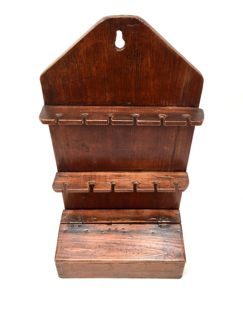 Antique Kitchen Oak Wooden Wall Hanging Georgian Spoon Rack & Candle Box c.1800