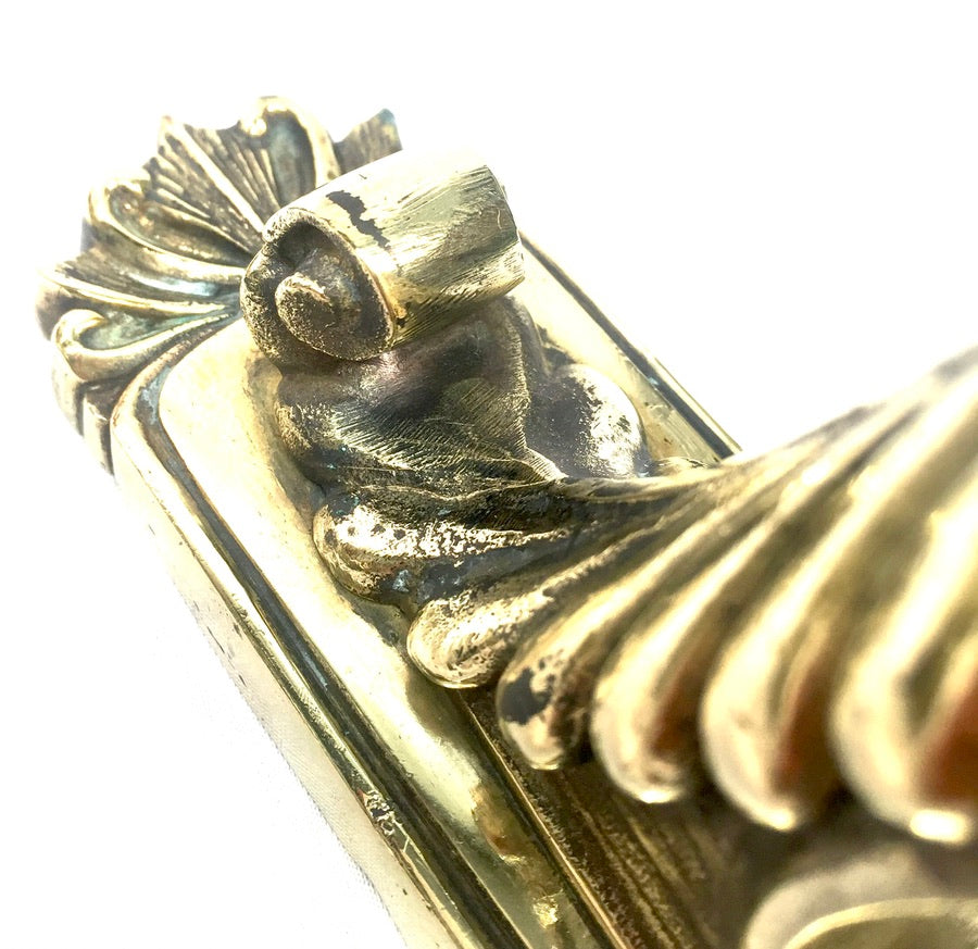 Antique Pair of French Rocco Style Brass Curtain Pole Holders or Door Handles
