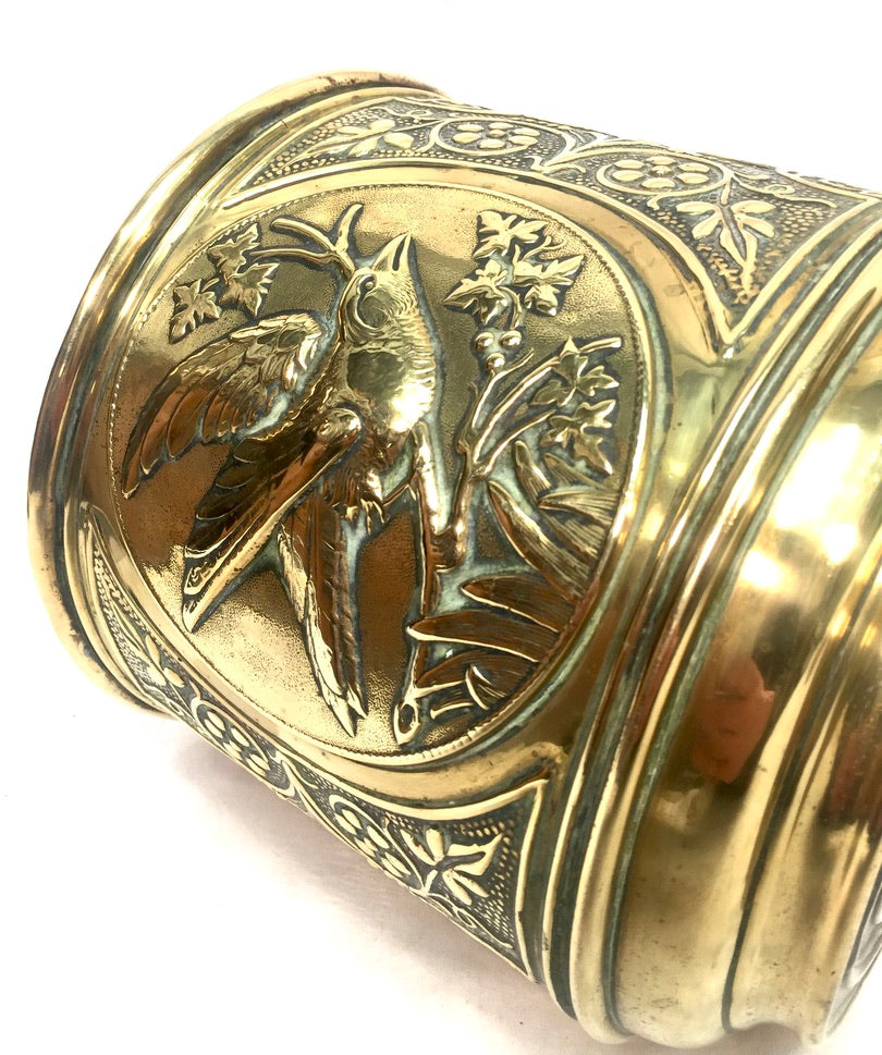 Antique Metal Brass Planter / Indoor Plant Pot / Art Nouveau Cache Pot c.1900