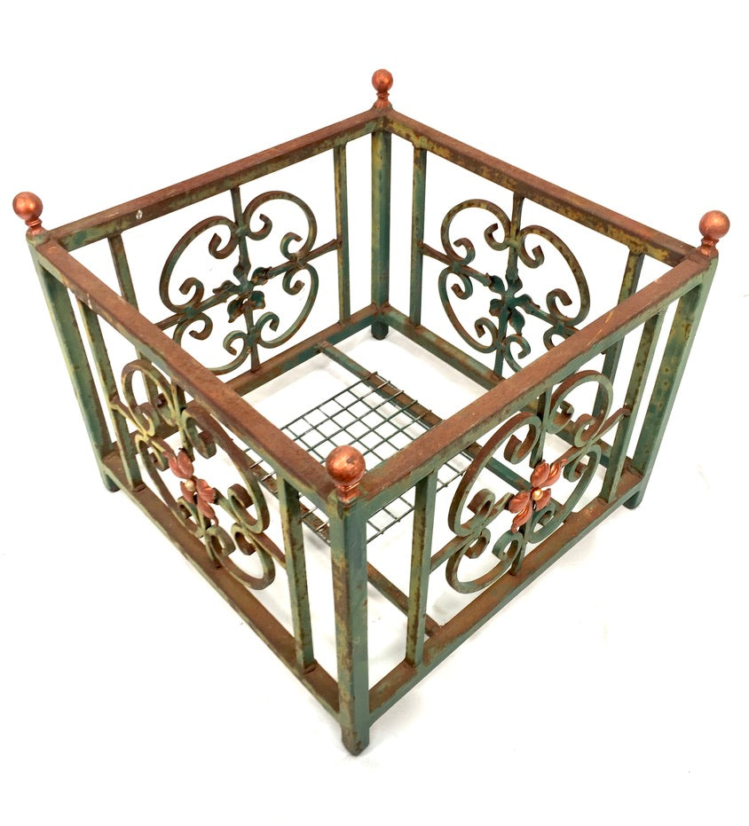 Vintage Hand Crafted Moroccan Style Bowl Outdoor Green Copper Toned Metal Stand