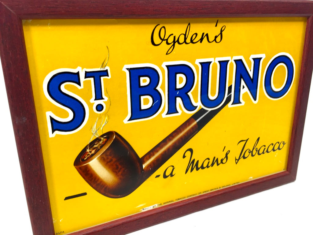 Antique Advertising - Original Ogdens St Bruno Reverse Painted Glass Sign Framed