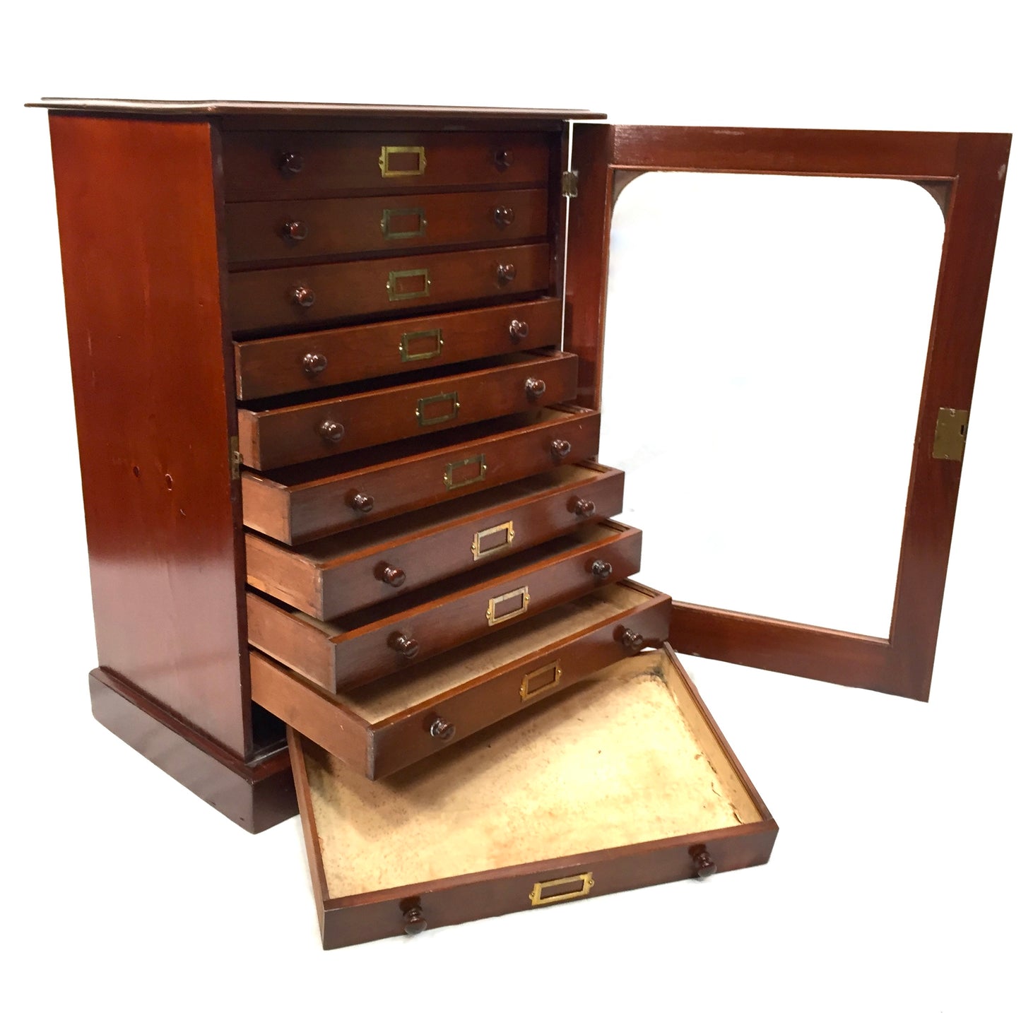 Antique Victorian Mahogany & Glass Specimen Collectors Filing Drawer Cabinet