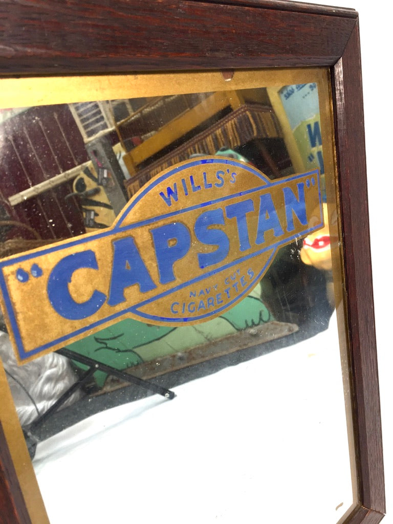 Antique Advertising - Wills's Capstan Navy Cut Cigarettes Oak Framed Mirror Sign