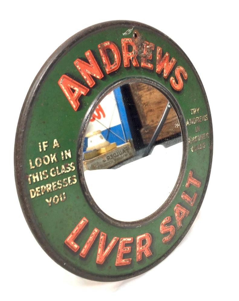 Antique Advertising -  Rare Andrews Liver Salt Tin Metal Mirror Sign c.1920