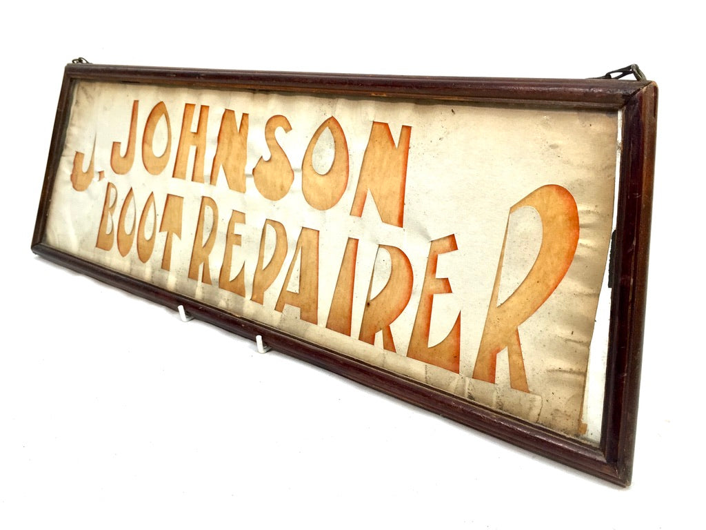 Antique Advertising - Art Deco Shop Display Sign Johnson Boot Repairer c.1930&nbsp;