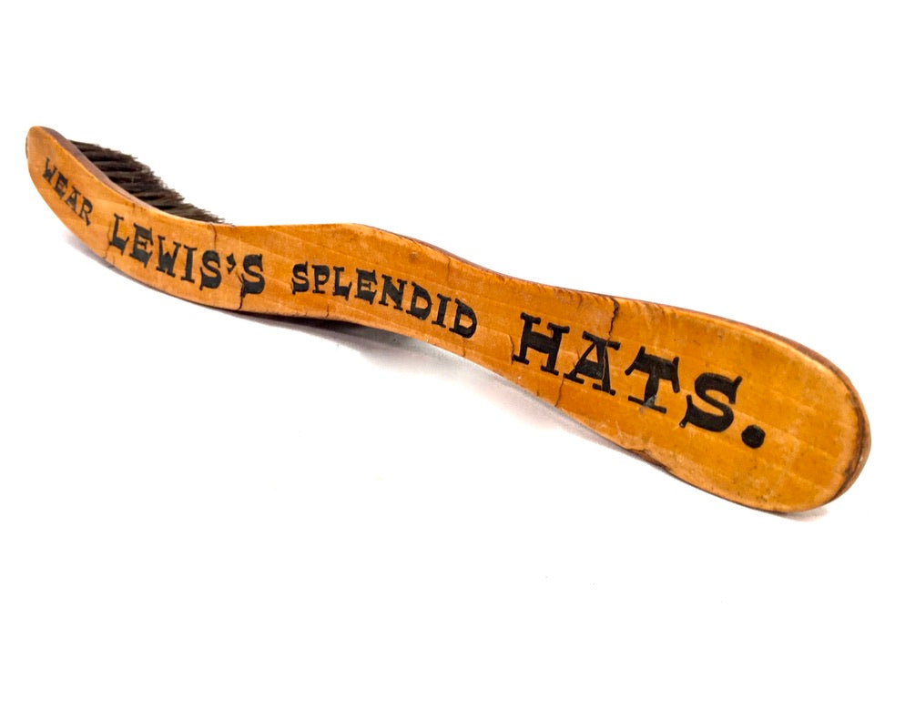Antique Advertising - Wooden Promotional Hat Brush "Wear Lewis's Splendid Hats"&nbsp;