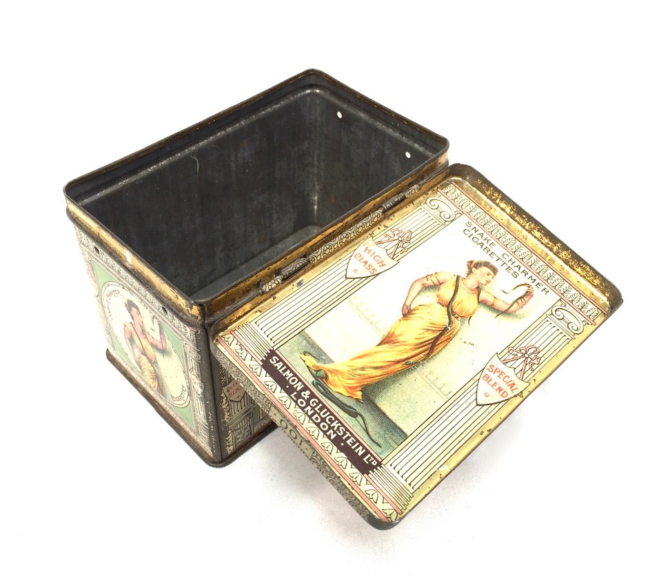 Antique Salmon and Gluckstein 100 Snake Charmer Cigarette Tin / RARE Large Size