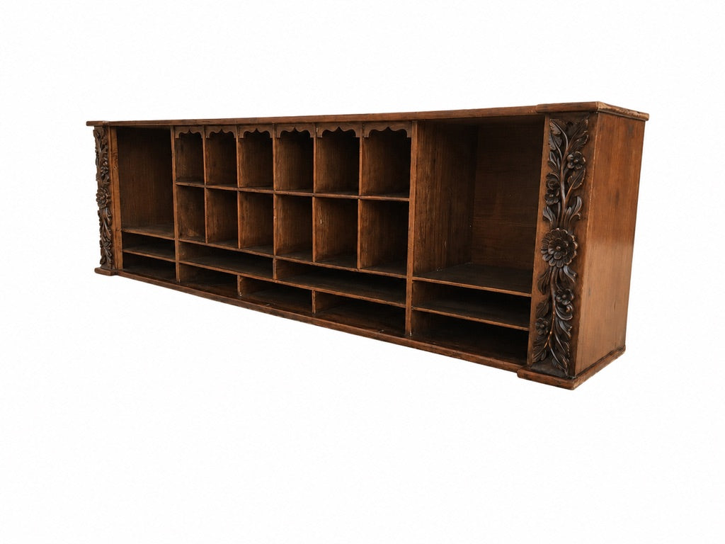 Antique Large Wooden Oak Carved Pigeon Hole Filing Cabinet Stationery Organiser