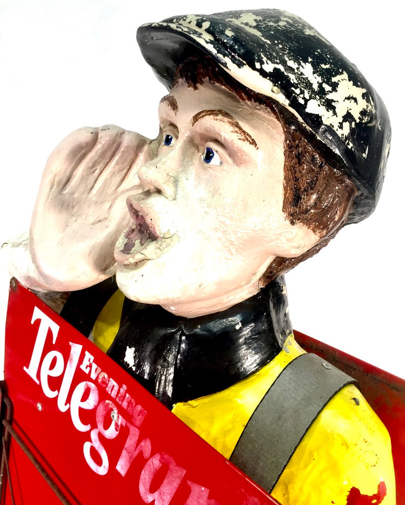 Life-Size Antique Advertising Display – 1970s Evening Telegraph Paper Boy