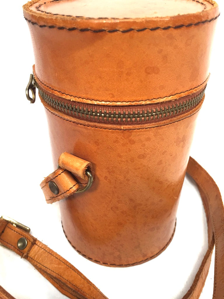 Antique Deco Metal Bottle Hip Flask Set in Original Leather Travel Case c.1930