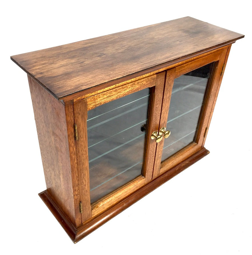 Antique Wooden & Glass Fronted Tabletop Display Cabinet / Storage Box Cupboard
