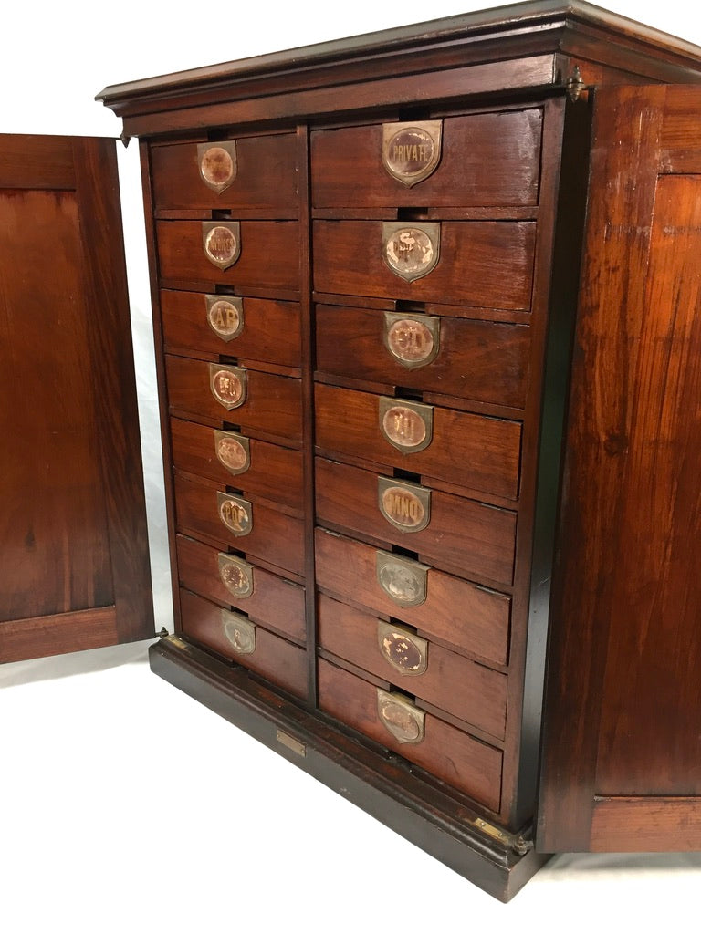 Antique Wooden Amberg's Patent Filing Cabinet Letter File Storage Chest with Key