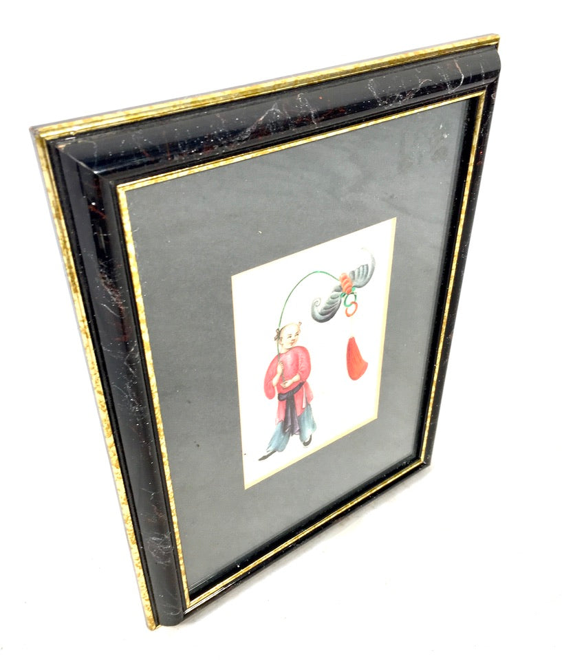 Antique Hand Painted Watercolour Framed Paintings on Rice / Pith Paper c.1900
