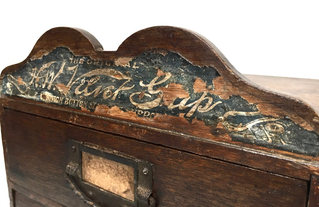 Antique Advertising - Oak Wooden Tabletop Haberdashery Shop Drawers c.1900