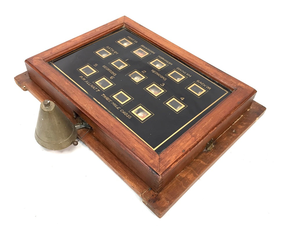 Antique Edwardian Wooden Servants Bell Board / Butlers Call Indicator c.1910
