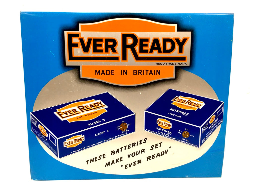 Antique Advertising - 1950s Ever Ready Batteries Shop Display Metal Tin Sign