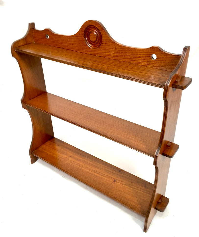 Antique Wooden Hand Carved Arts & Crafts Wall Hanging Peg Shelf / Display c.1930