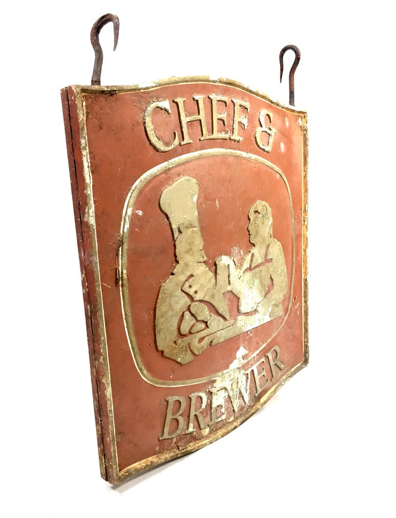 Antique Advertising - Hanging Double Sided Metal Brewery Pub Sign 20th Century