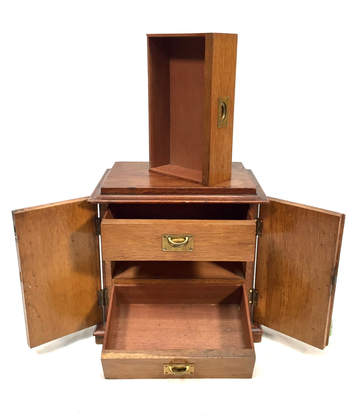Antique Victorian Oak Wood Humidor Chest of Drawers / Collectors Cabinet Box Key