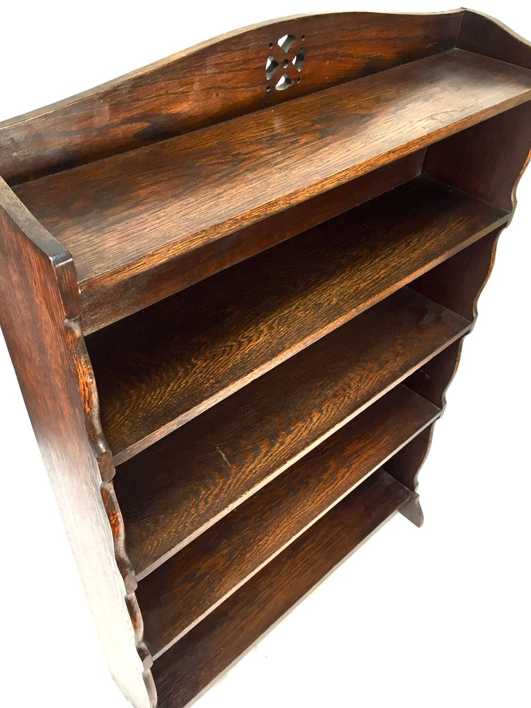 Antique Wooden Solid Oak Bookcase / Book Shelf Display Rack Freestanding c1930