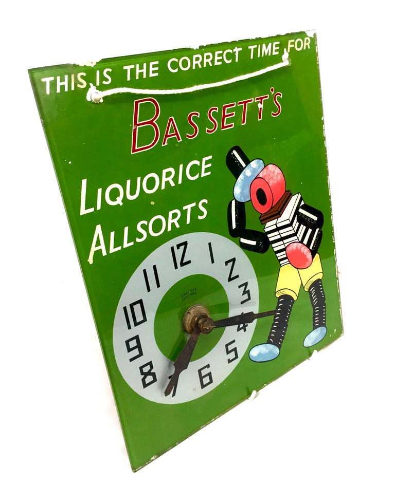 Antique Advertising Bassett's Liquorice Allsorts Smiths Electric Clock Sign