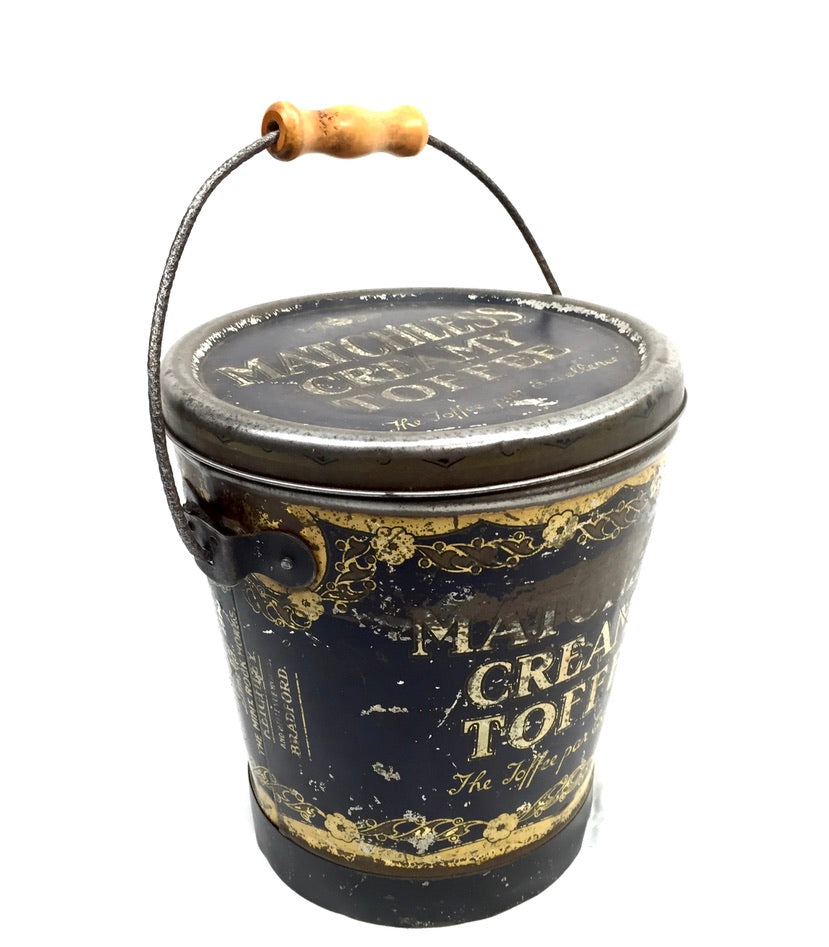 Antique Advertising 1920s J Bottomley & Sons Matchless Creamy Toffee Tin Bucket