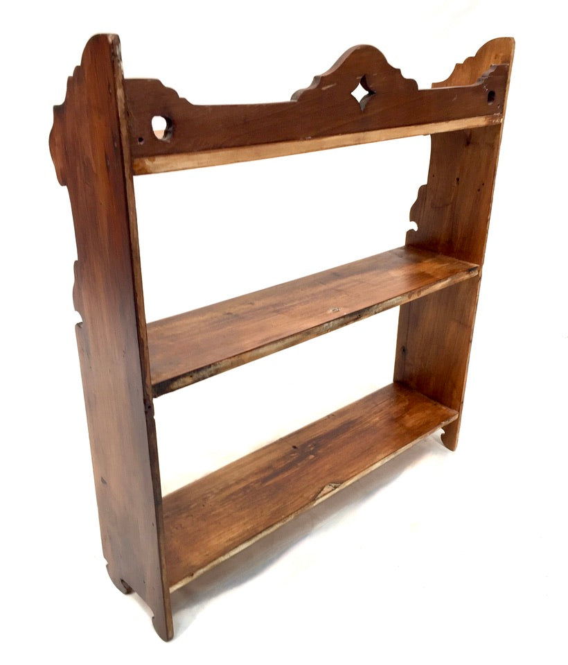Antique Wooden Arts & Crafts 1920s Wall Hanging Shelf Display Unit / Open Back