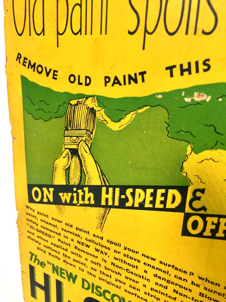 Antique Advertising Shop Display Promotional Showcard Hi-Speed Paint Remover