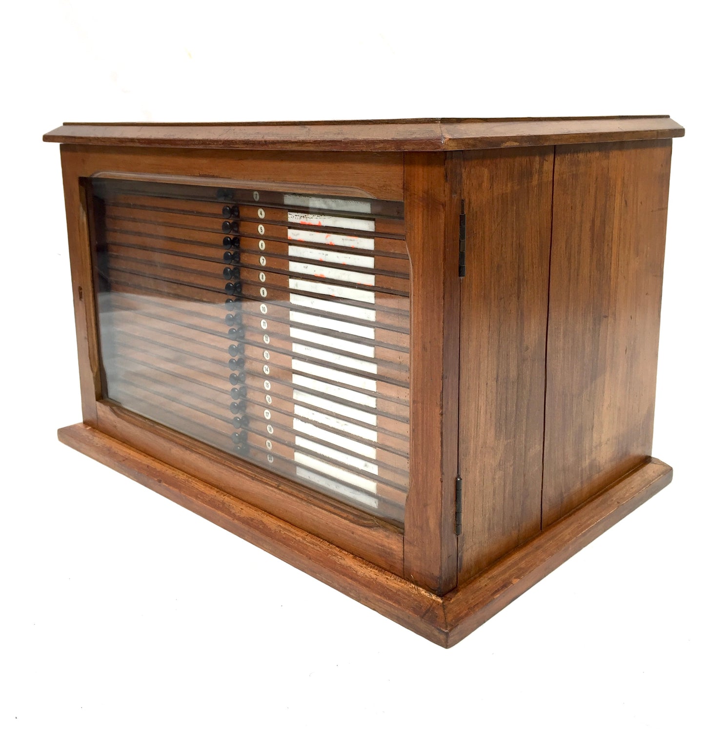 Antique Wooden & Glazed Fronted Tabletop Microscope Slide Collectors Cabinet Box