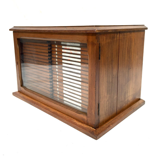 Antique Wooden & Glazed Fronted Tabletop Microscope Slide Collectors Cabinet Box