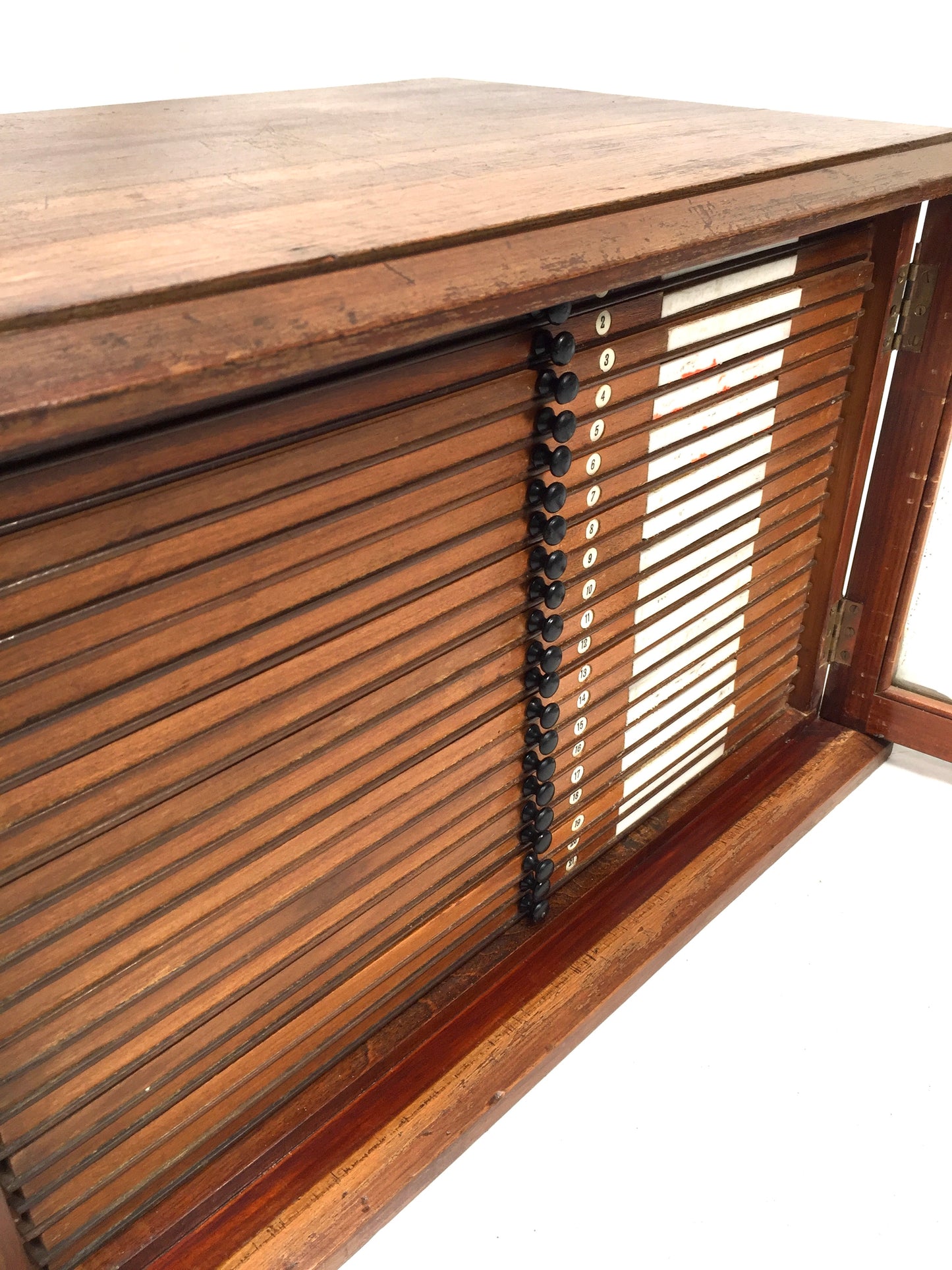 Antique Wooden & Glazed Fronted Tabletop Microscope Slide Collectors Cabinet Box