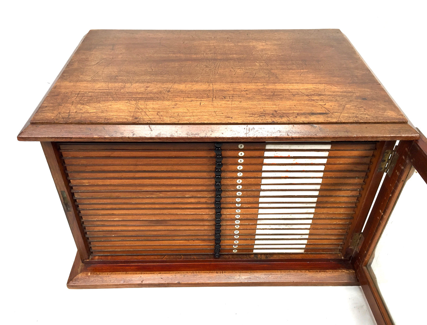 Antique Wooden & Glazed Fronted Tabletop Microscope Slide Collectors Cabinet Box