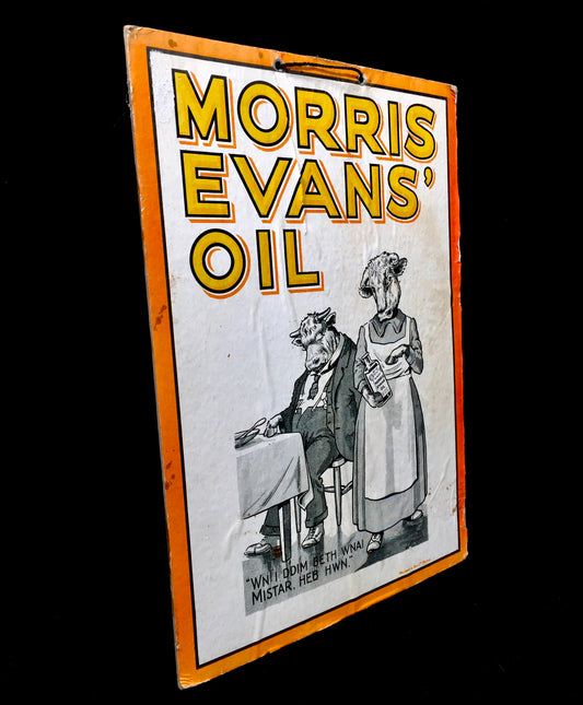 Antique Advertising Rare early 20th-century Showcard for Morris Evans Oil / Sign