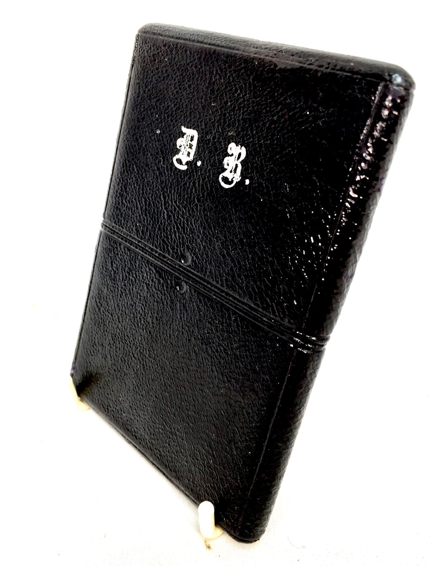 Antique Textured Black Leather Card Case / Wallet / Storage Pouch Initialled D.B