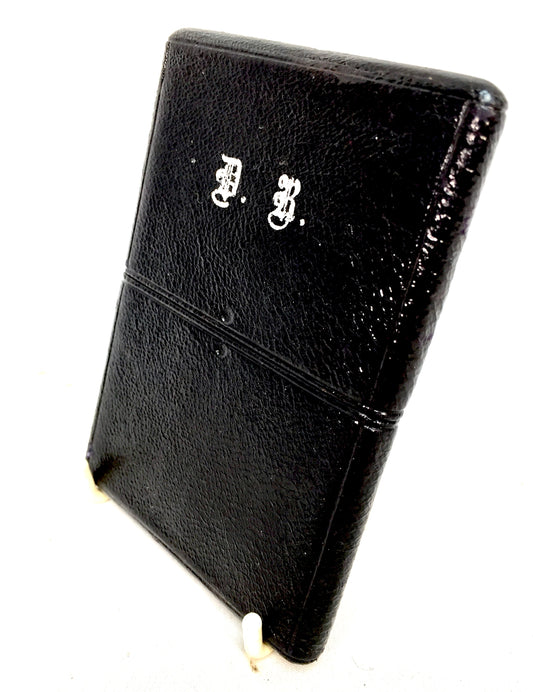 Antique Textured Black Leather Card Case / Wallet / Storage Pouch Initialled D.B