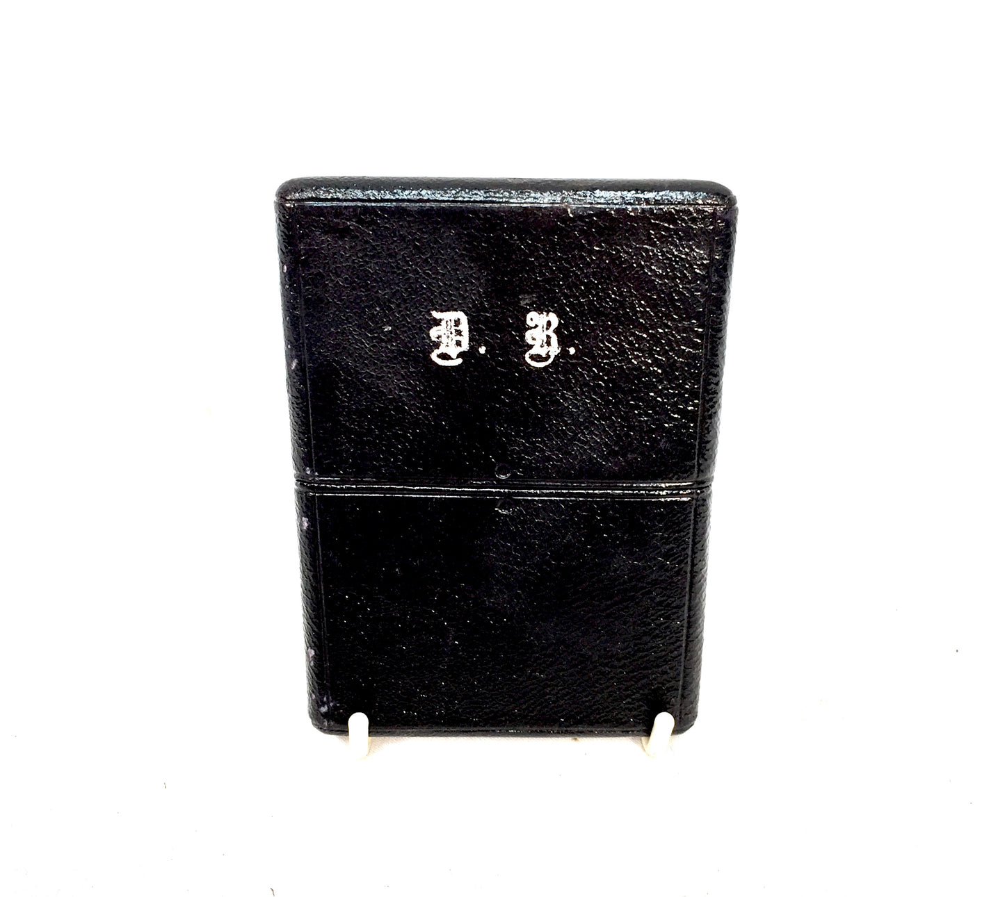 Antique Textured Black Leather Card Case / Wallet / Storage Pouch Initialled D.B