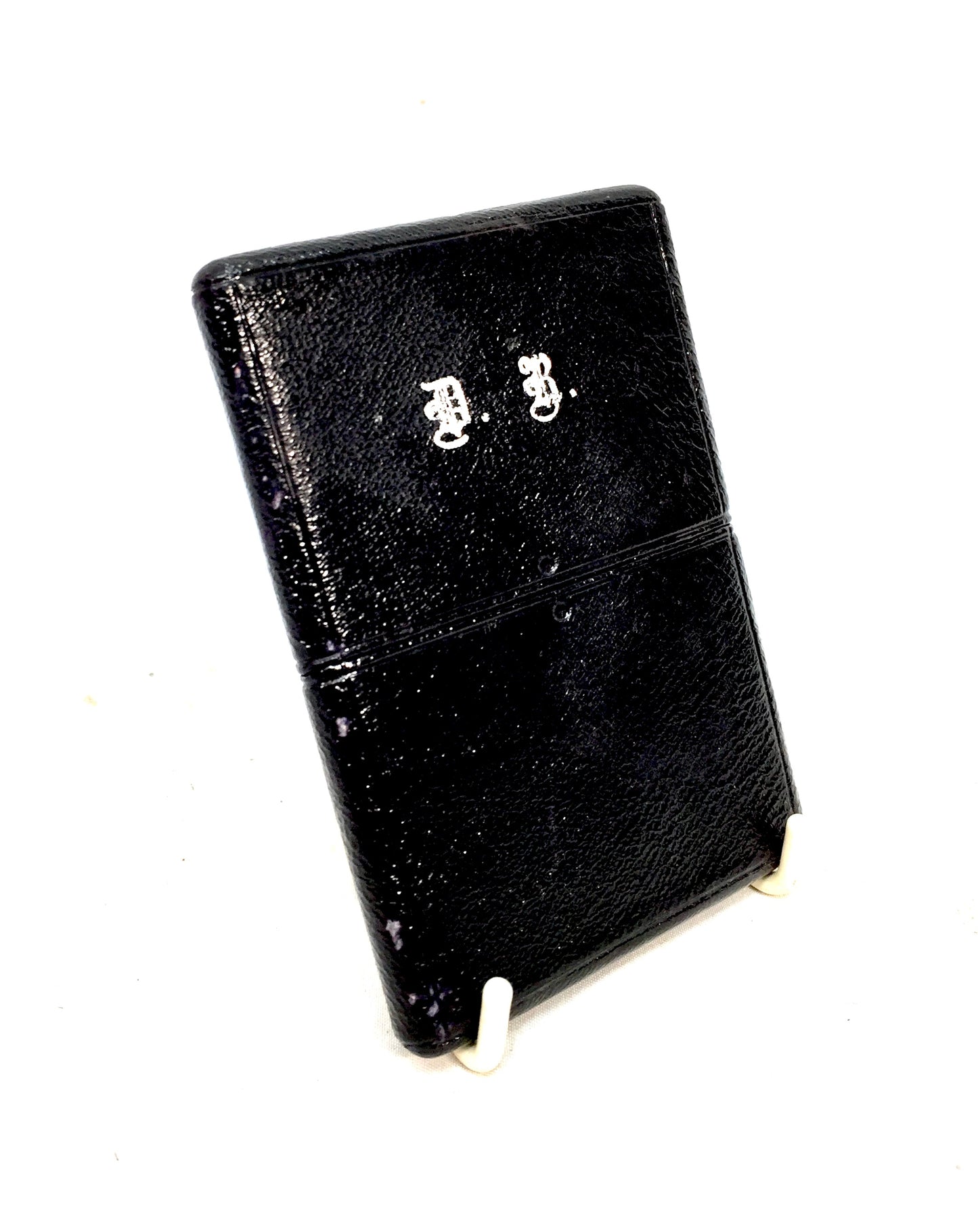 Antique Textured Black Leather Card Case / Wallet / Storage Pouch Initialled D.B