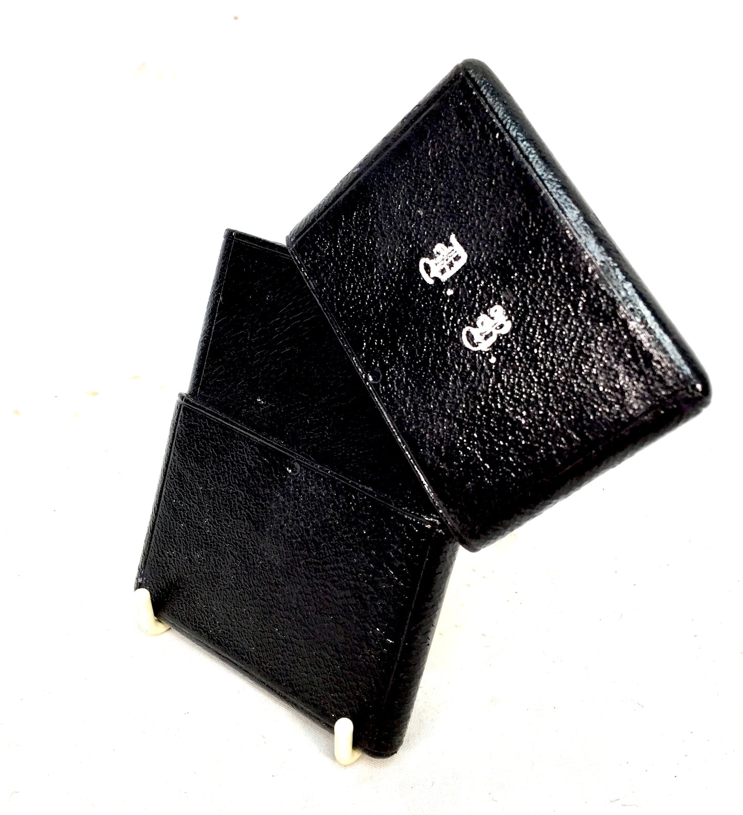 Antique Textured Black Leather Card Case / Wallet / Storage Pouch Initialled D.B