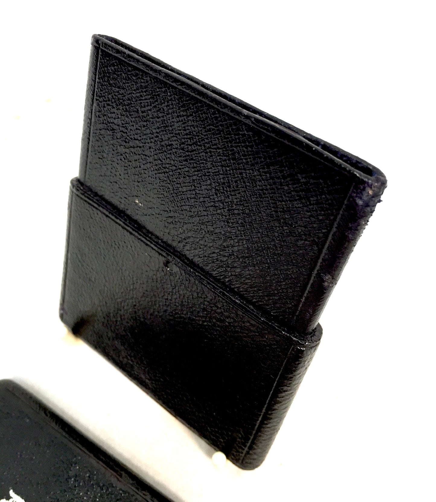 Antique Textured Black Leather Card Case / Wallet / Storage Pouch Initialled D.B