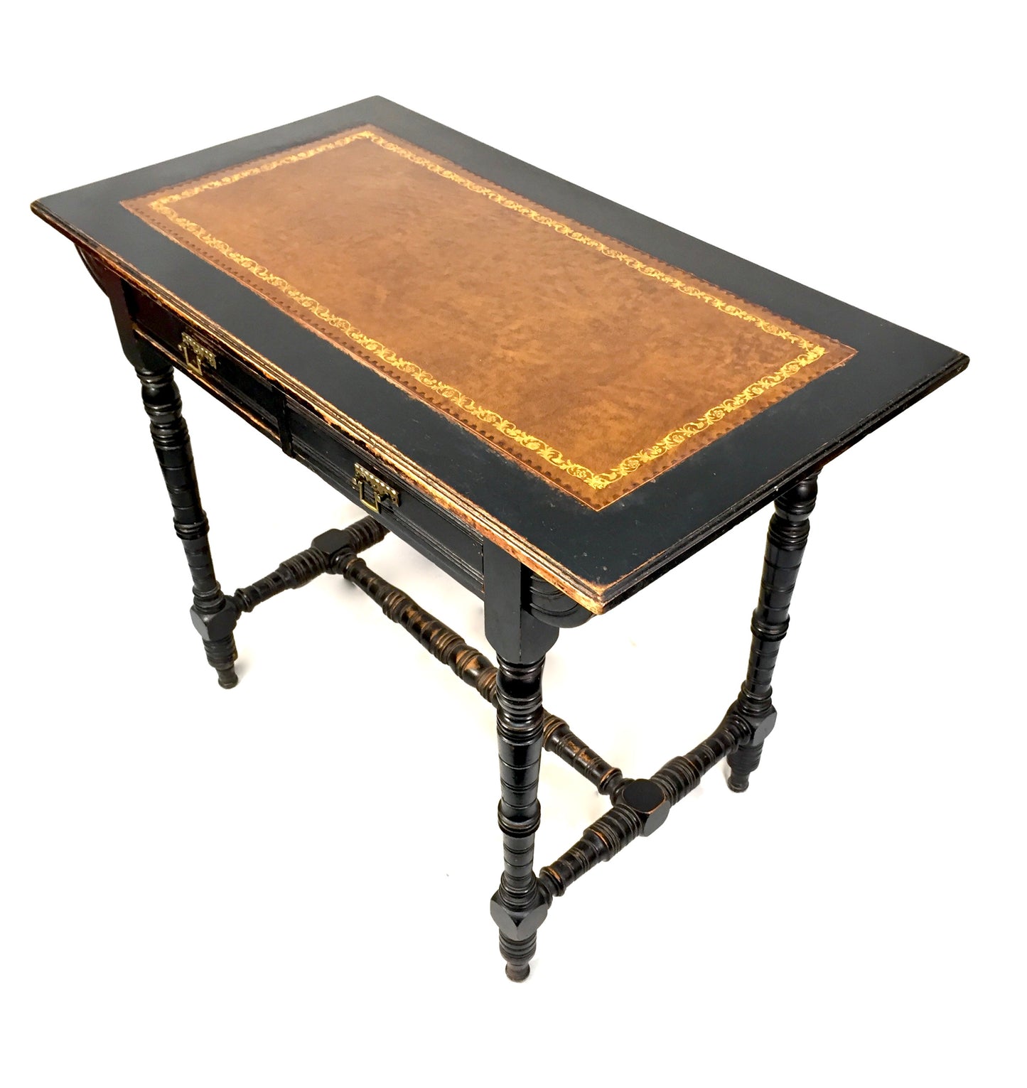 Antique Ebonised Mahogany Wooden Writing Desk with Leather Aesthetic Movement