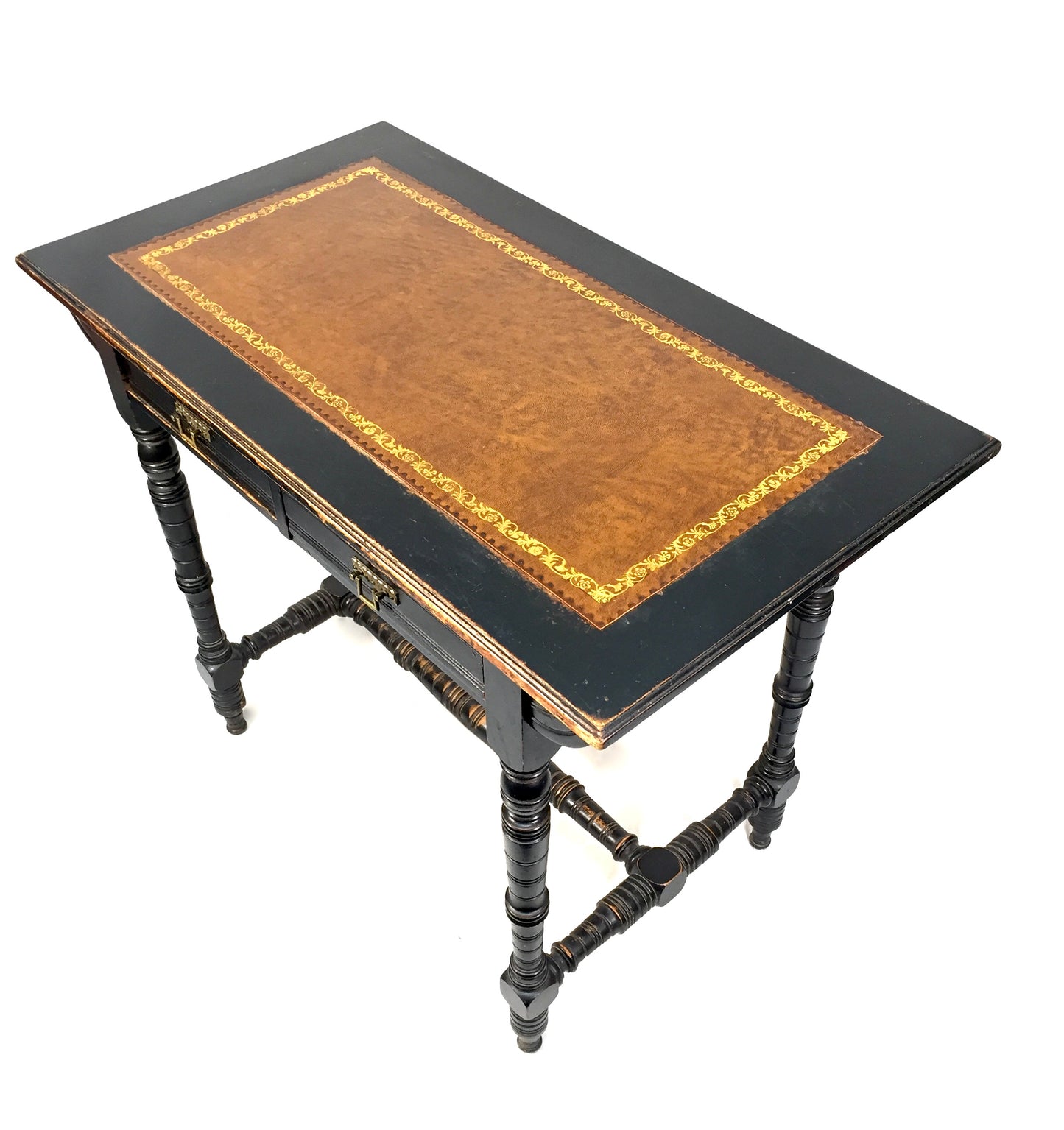 Antique Ebonised Mahogany Wooden Writing Desk with Leather Aesthetic Movement