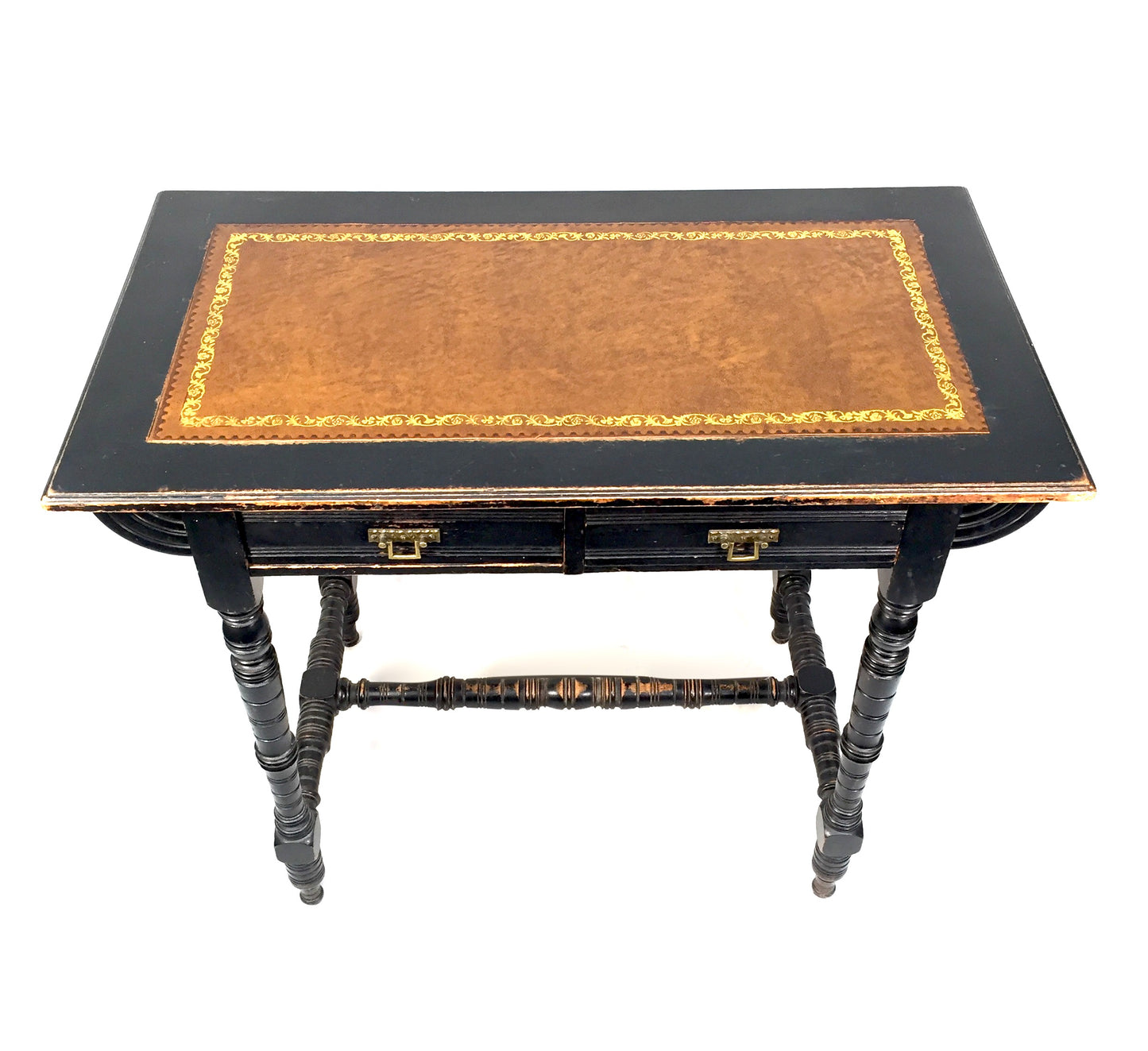 Antique Ebonised Mahogany Wooden Writing Desk with Leather Aesthetic Movement