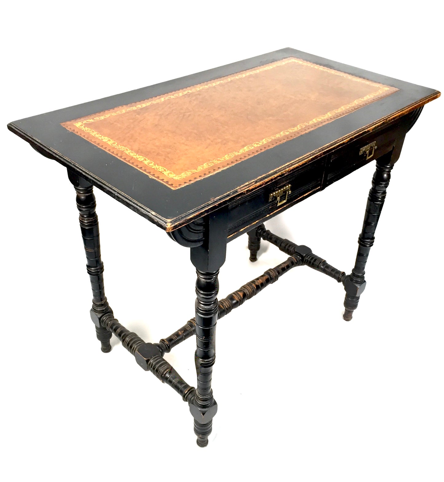 Antique Ebonised Mahogany Wooden Writing Desk with Leather Aesthetic Movement