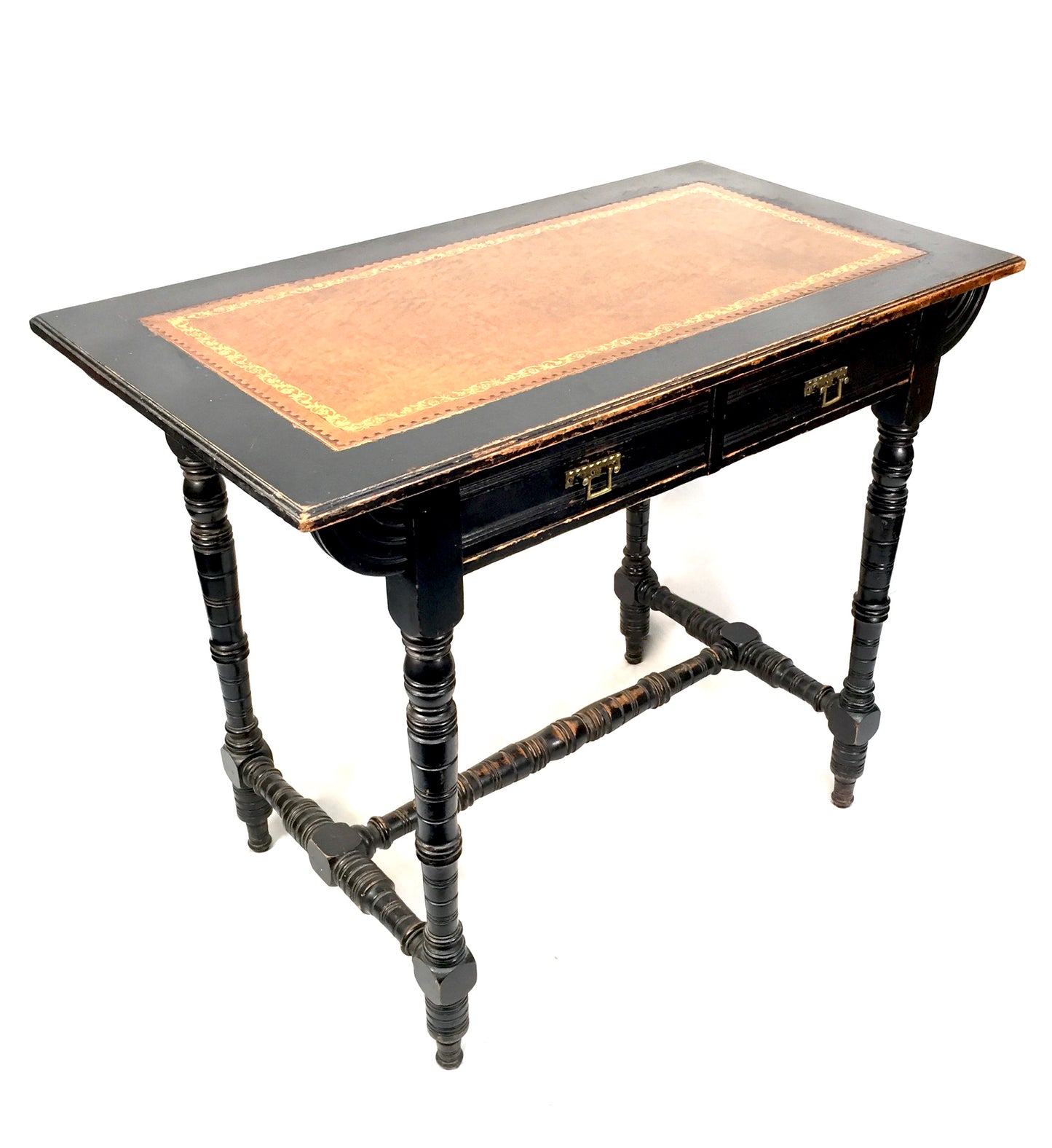 Antique Ebonised Mahogany Wooden Writing Desk with Leather Aesthetic Movement