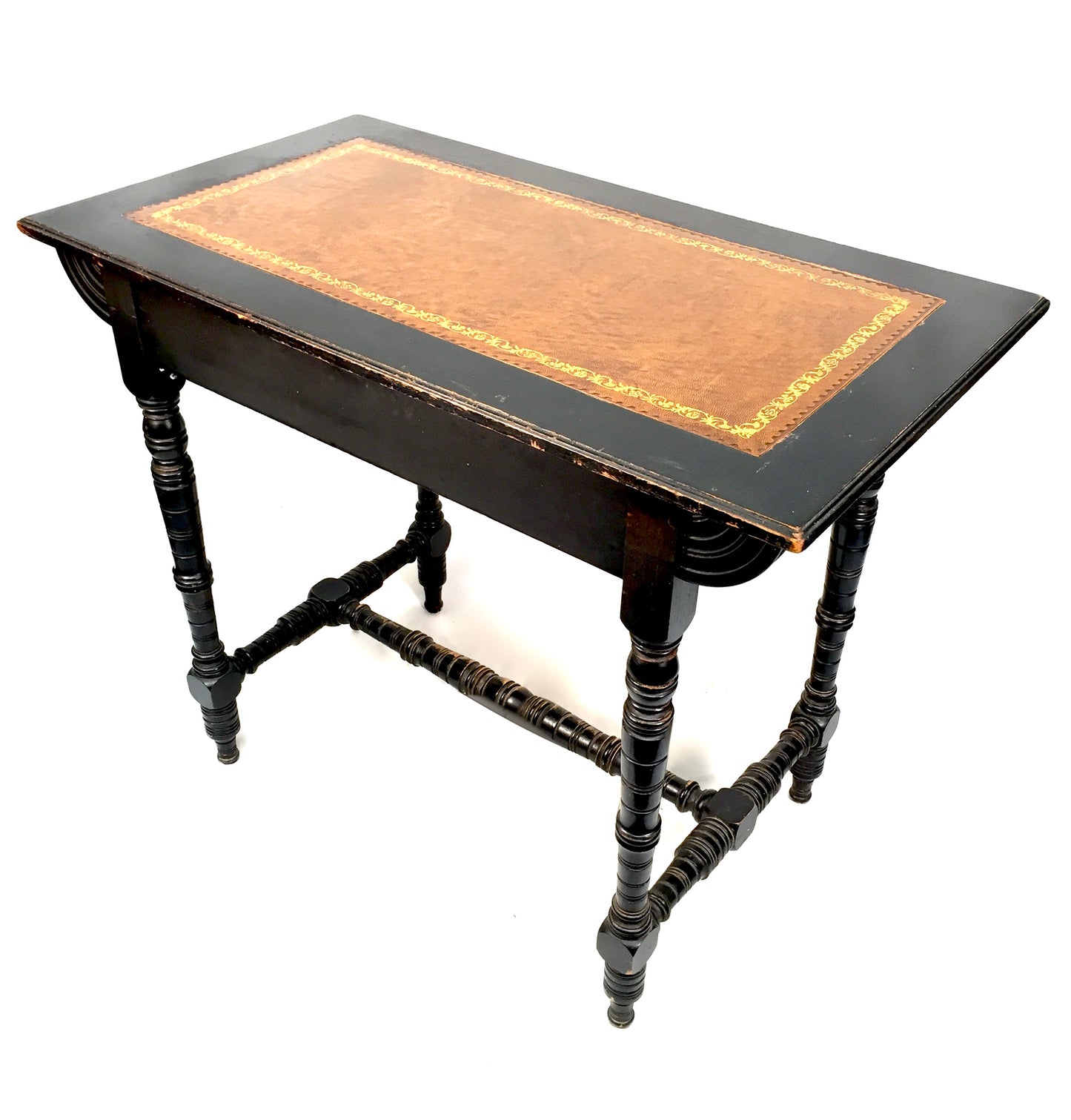 Antique Ebonised Mahogany Wooden Writing Desk with Leather Aesthetic Movement