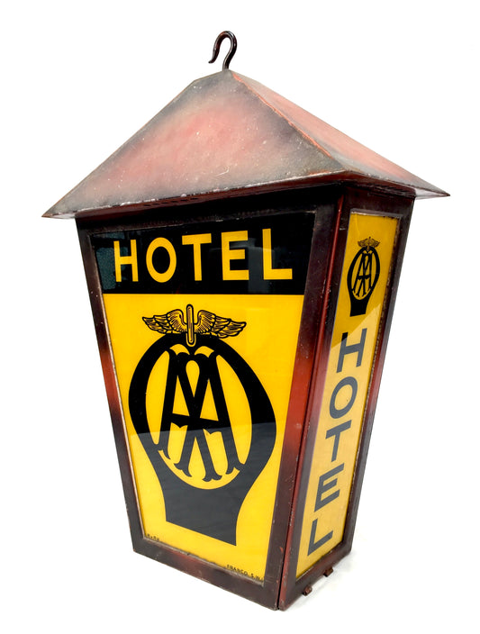 Antique Advertising - Original AA Hotel Illuminated Glass & Metal Lightbox Sign