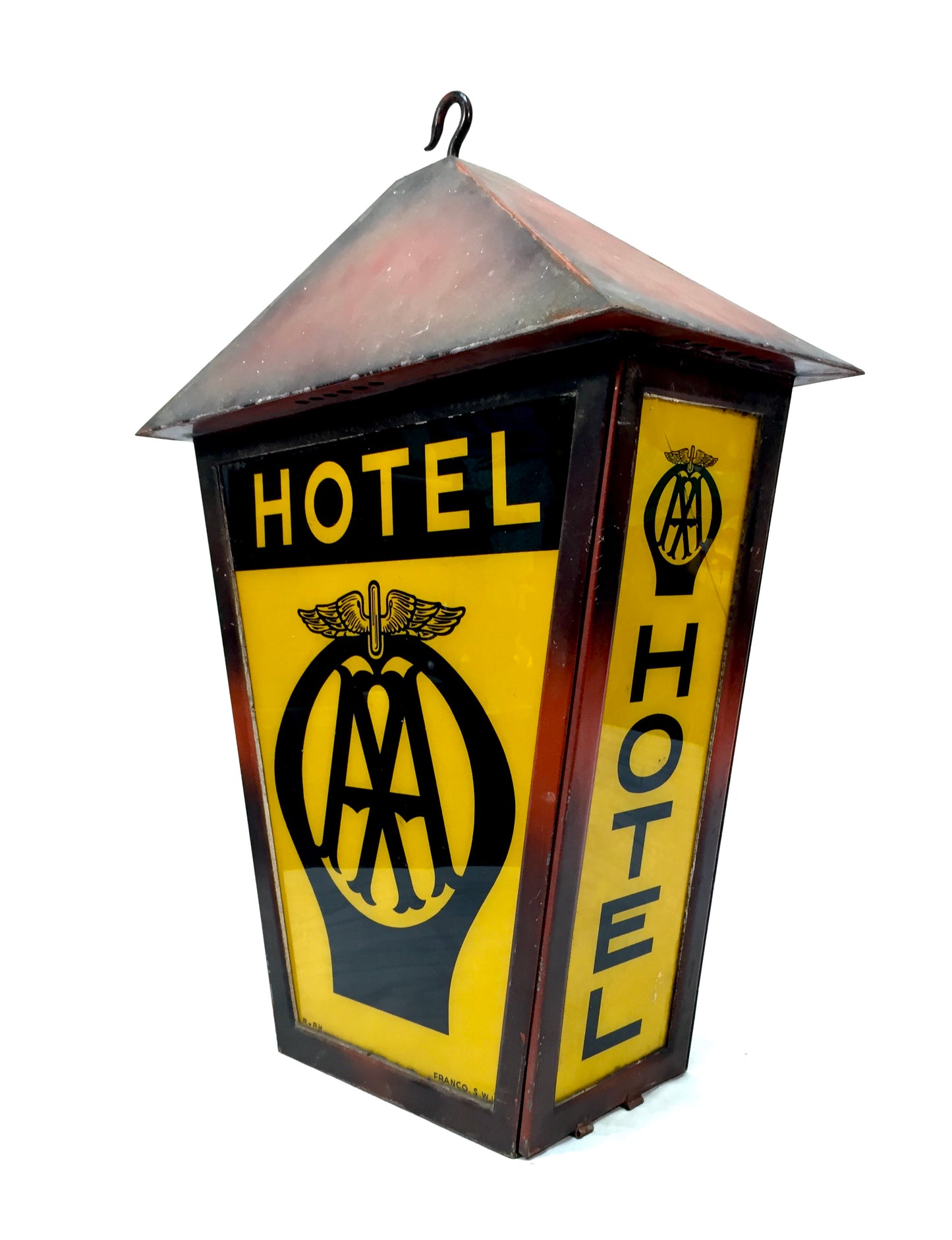 Antique Advertising - Original AA Hotel Illuminated Glass & Metal Lightbox Sign