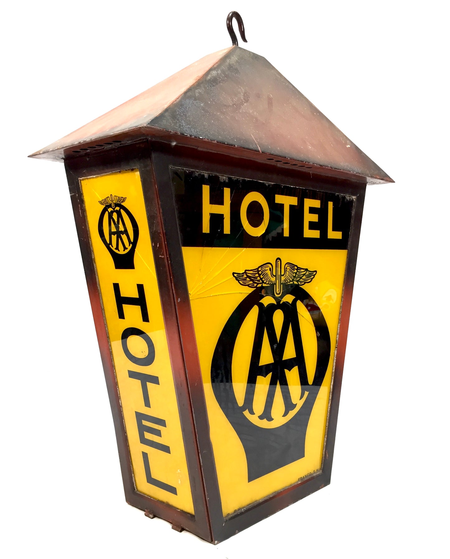 Antique Advertising - Original AA Hotel Illuminated Glass & Metal Lightbox Sign