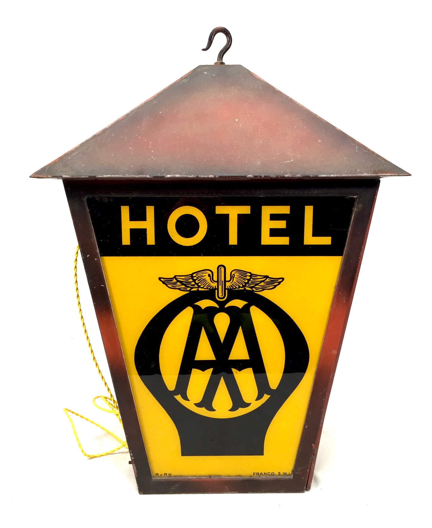 Antique Advertising - Original AA Hotel Illuminated Glass & Metal Lightbox Sign