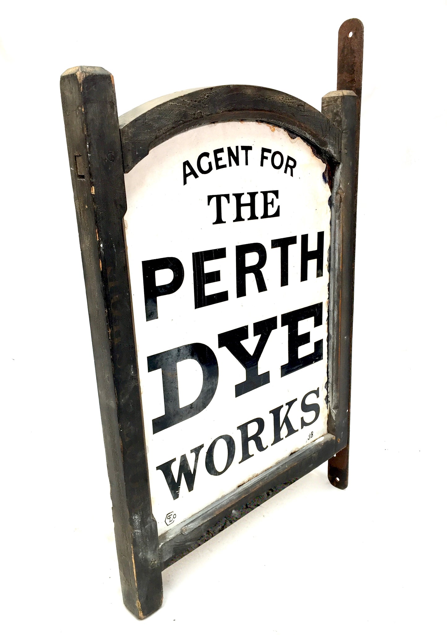 Antique Advertising Enamel Sign - P & P Campbell Perth Dye Works Original Frame